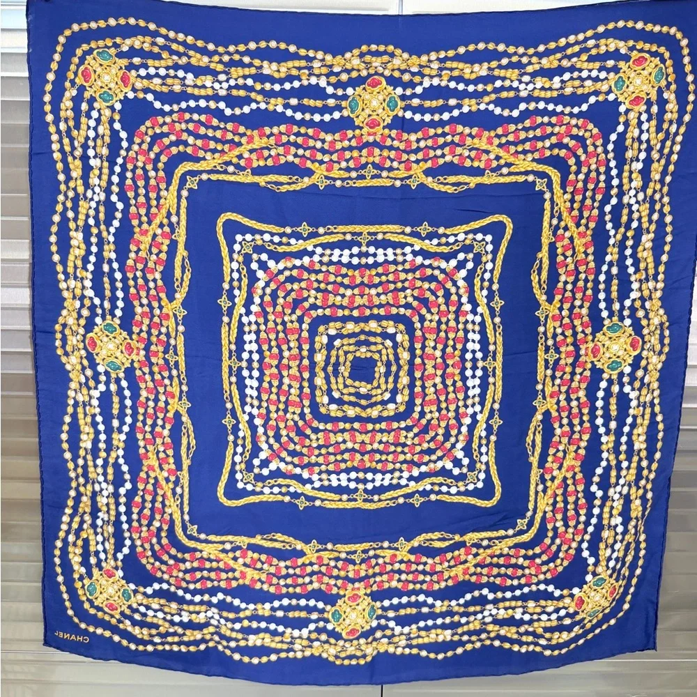 Chanel Vintage Scarf Stole Gem Chain Bijou Pattern